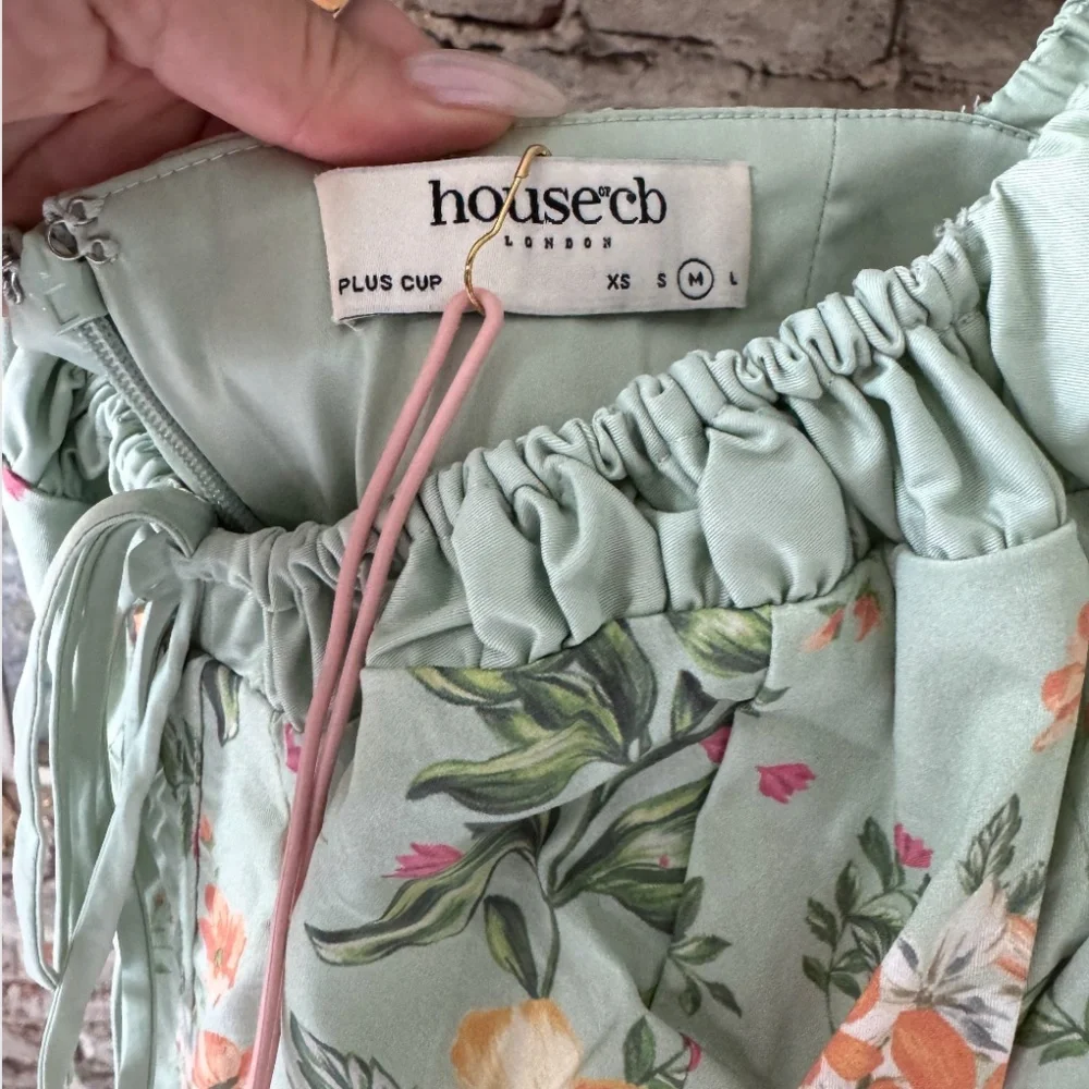 HOUSE OF CB SABRINA Midi Dress -  LIGHT JADE PRINT BUSTIER SUNDRESS -PLUS CUP - Picture 7 of 7